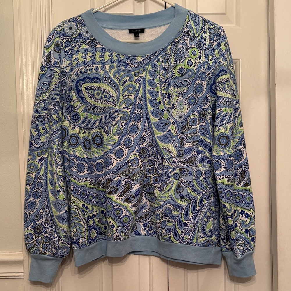 Talbots Blue & Green Paisley Sweatshirt